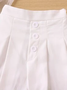 SHEIN Cô Gái Trẻ Trắng Màu thuần Giải trí Đơn giản Xếp li Quần short Cho mùa hè - trắng - Xem 5