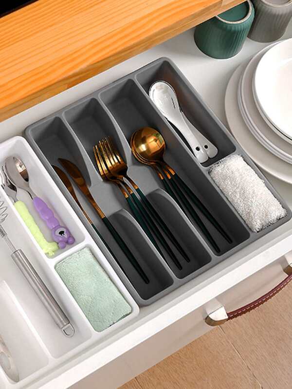 1pc Gray Kitchen Drawer Organizer For Cutlery, Soup Ladles, Knives And