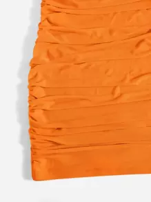 SHEIN EZwear Đầm Xù Nếp gấp Phần Ngực màu trơn Gợi cảm - trái cam - Xem 5