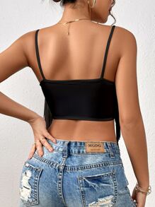 Zolique Fringe Trim Cami Top - Black - View 2