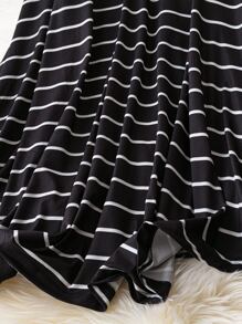 SHEIN LUNE Plus Striped Print Button Front Cami Dress - Black - View 3