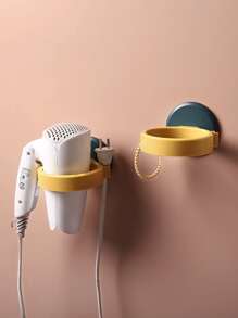 1pc Two Tone Wall Mounted Hair Dryer Holder, Simple Storage Rack For Bathroom - Yellow - View 1