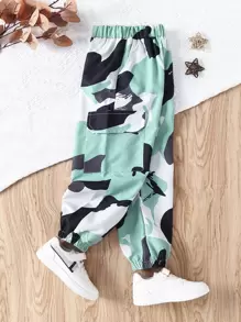 SHEIN 男孩迷彩印花翻蓋口袋工裝褲