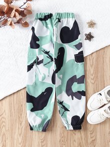 SHEIN 男孩迷彩印花翻蓋口袋工裝褲