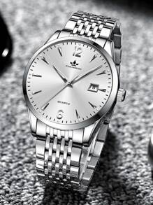 男士圓形指針日期石英手錶 - 白色 - 查看 2