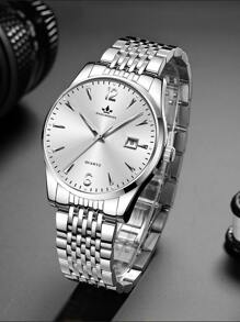 男士圓形指針日期石英手錶 - 白色 - 查看 3