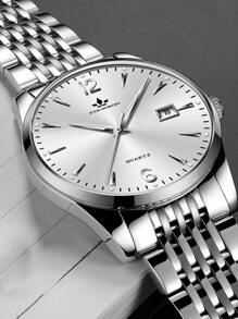 男士圓形指針日期石英手錶 - 白色 - 查看 5