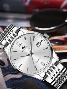 男士圓形指針日期石英手錶 - 白色 - 查看 6