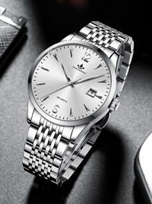 男士圓形指針日期石英手錶 - 白色 - 查看 7