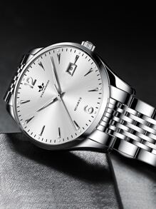 男士圓形指針日期石英手錶 - 白色 - 查看 8