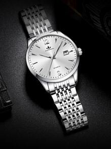 男士圓形指針日期石英手錶 - 白色 - 查看 9