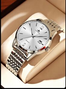 男士圓形指針日期石英手錶 - 白色 - 查看 10