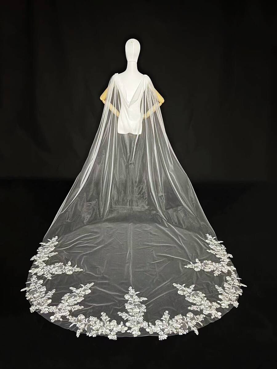 Envoltura de boda con bordado floral - Blanco - Ver 1