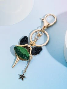 Rhinestone Decor Fairy & Star Charm Keychain - Hot Pink - View 1