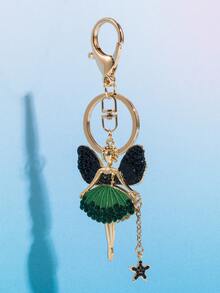 Rhinestone Decor Fairy & Star Charm Keychain - Hot Pink - View 2