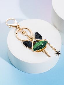 Rhinestone Decor Fairy & Star Charm Keychain - Hot Pink - View 3