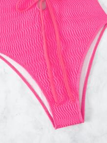 Lace Up Front One Piece Swimsuit - Hot Pink - View 3