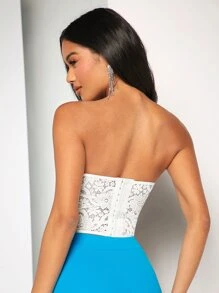 SHEIN BAE Solid Lace Tube Top - White - View 2