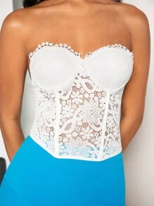 SHEIN BAE Solid Lace Tube Top - White - View 5