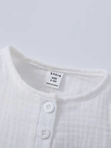 Newborn Baby 2pcs Half Button Tank Romper - Blue and White - View 3