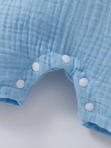 Newborn Baby 2pcs Half Button Tank Romper - Blue and White - View 7