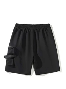 Manfinity Men Flap Pocket Drawstring Waist Flap Pocket Shorts - Black - View 2