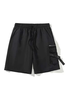 Manfinity Men Flap Pocket Drawstring Waist Flap Pocket Shorts - Black - View 4