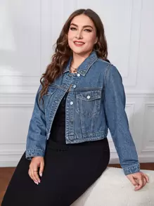 SHEIN Essnce Cazadora mezclilla con bolsillo con solapa