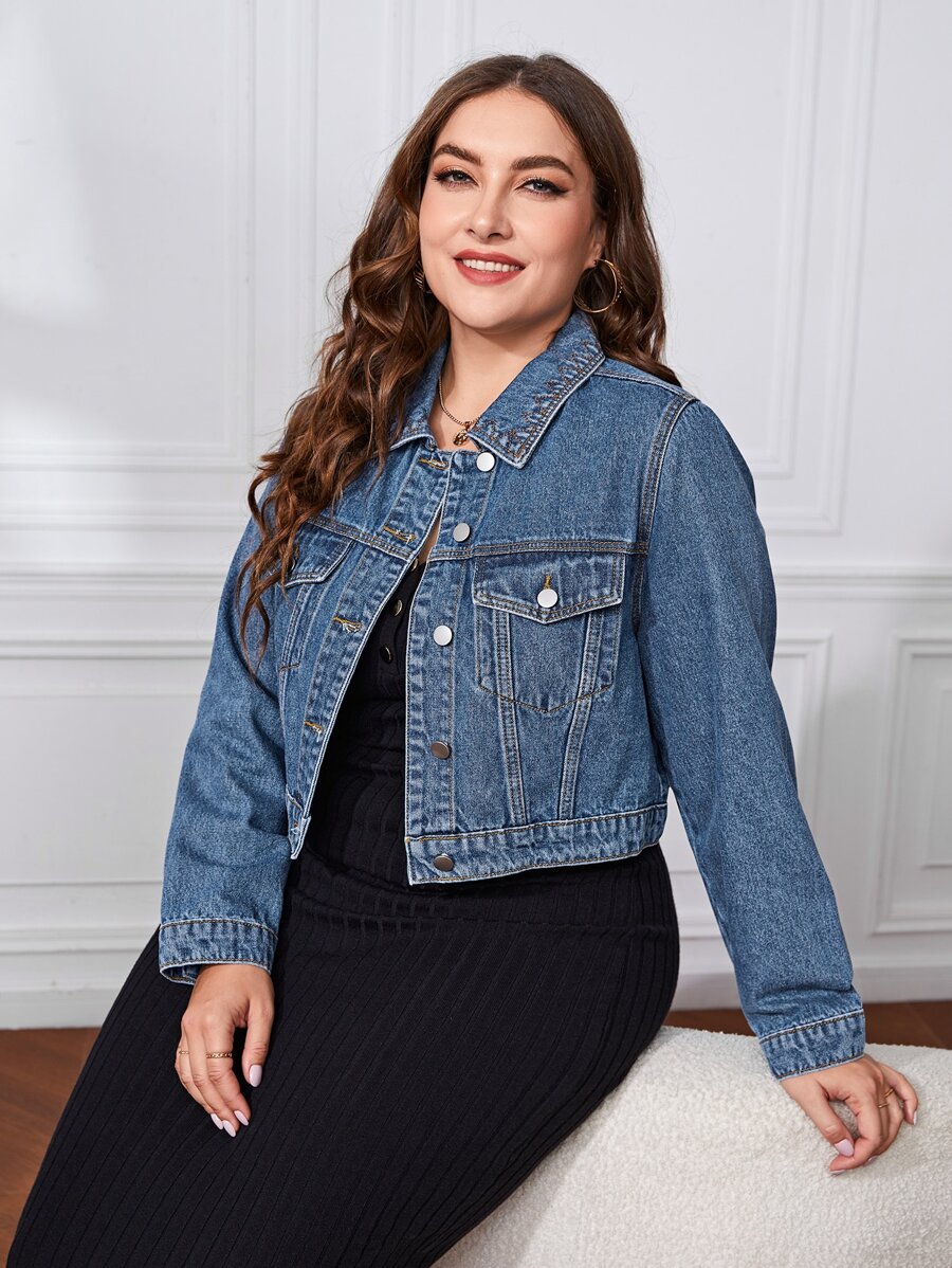 SHEIN Essnce Cazadora mezclilla con bolsillo con solapa