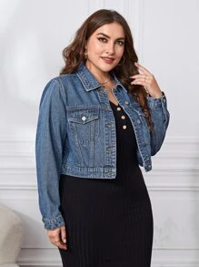 SHEIN Essnce Cazadora mezclilla con bolsillo con solapa