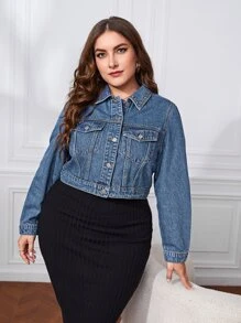 SHEIN Essnce Cazadora mezclilla con bolsillo con solapa