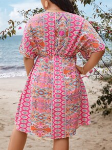 Breezaya Robe grande taille à manches chauve-souris avec imprimé boho tout-sur-tout