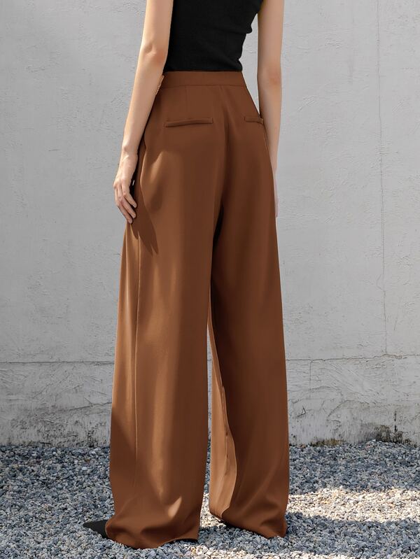 High Waist Plicated Detail Wide Leg Pants SHEIN