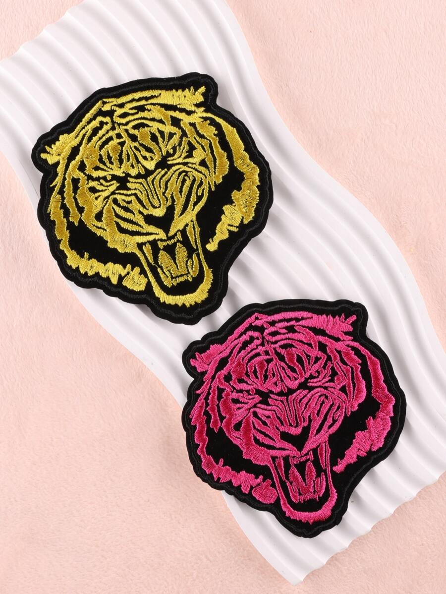 2入組/套老虎刺繡熨燙貼佈滌綸DIY服裝配飾 - 彩色 - 查看 1
