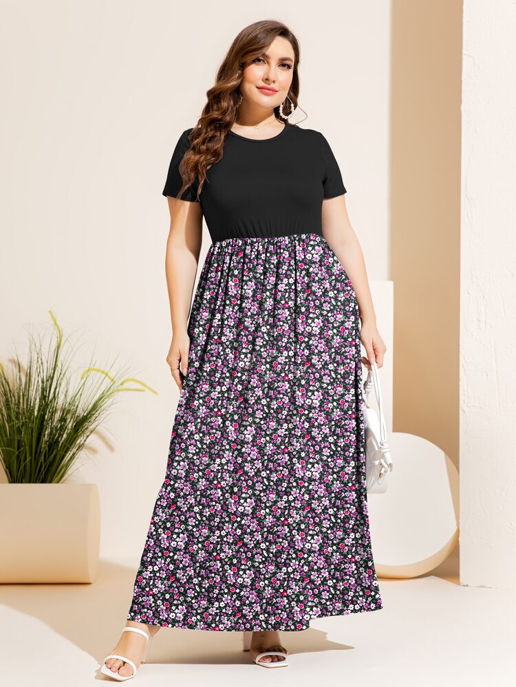 Plus Ditsy Floral Print Dress - Multicolor - View 4