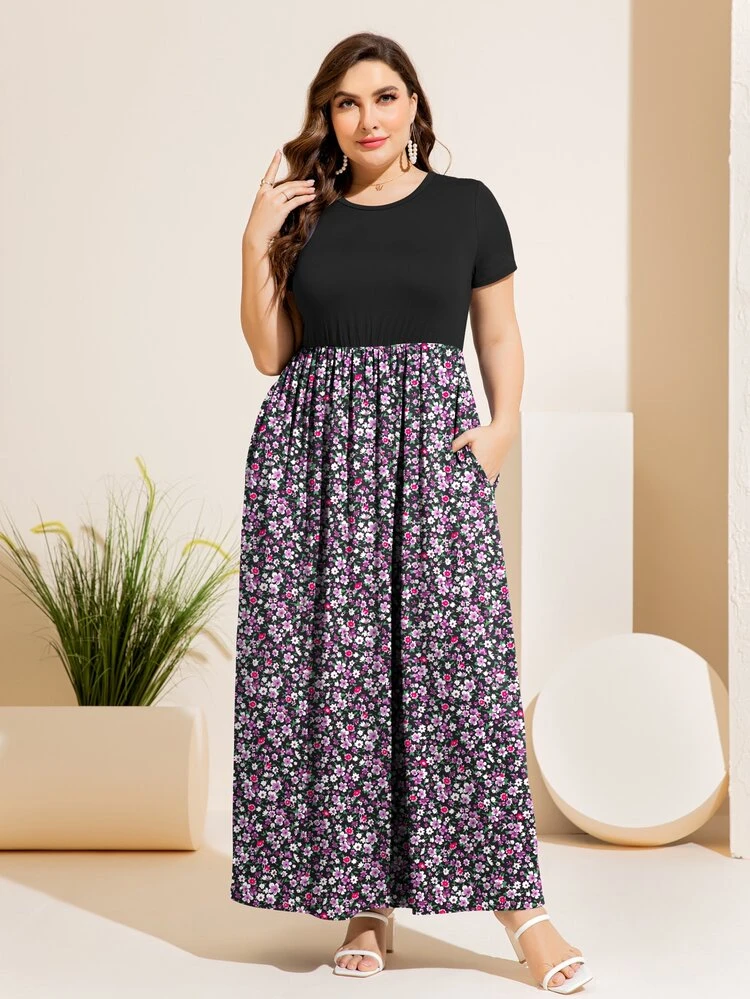 Plus Ditsy Floral Print Dress - Multicolor - View 5