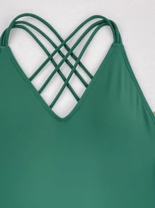 SHEIN Swim Criss Cross Backless One Piece Swimsuit - Green - View 4