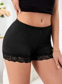 SHEIN Tall Contrast Lace Trim Biker Shorts