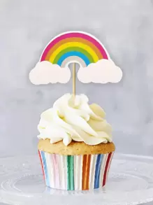 12入組/套紙蛋糕裝飾創意彩虹設計派對蛋糕裝飾 - 彩色 - 查看 3