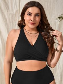 Plus Cut Out Back Bikini Top - Black - View 5