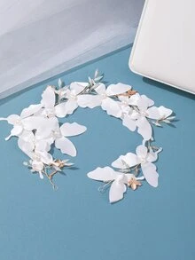 珍珠和蝴蝶裝飾新娘髮帶 - 白色 - 查看 3
