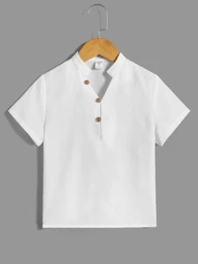 SHEIN Toddler Boys Solid Button Front Shirt - White - View 2