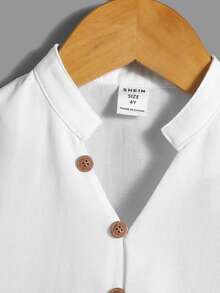 SHEIN Toddler Boys Solid Button Front Shirt - White - View 4