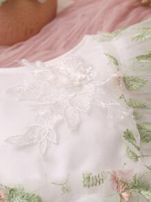 Newborn Photography Appliques Embroidery Mesh Overlay Ruffle Trim Dress & Accessory Headband - White - View 4