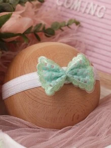 Newborn Photography Appliques Embroidery Mesh Overlay Ruffle Trim Dress & Accessory Headband - White - View 5