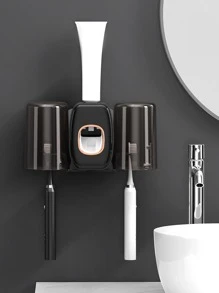 WHICHLIFE 1 Bộ Giá Treo Bàn Chải Đánh Răng Treo Tường Có Cốc Súc Miệng, Giá Treo Bàn Chải Đánh Răng Đồng Bằng Hiện Đại Cho Phòng Tắm - màu đen - Xem 1