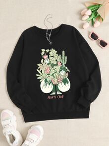 Alejo Cartoon Graphic Drop Shoulder Sweatshirt - Black - View 1