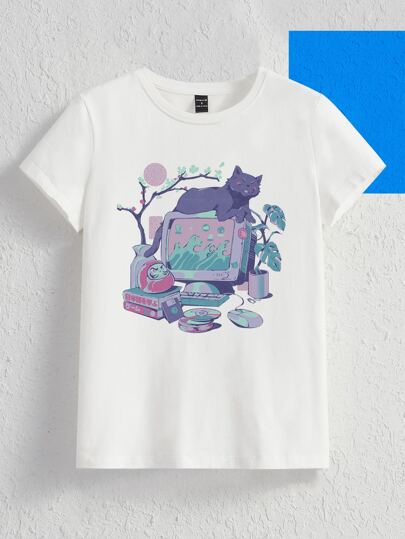 Ilustrata Artist Cartoon Graphic Tee, For Summer, Holiday, Thanksgiving, Vacation