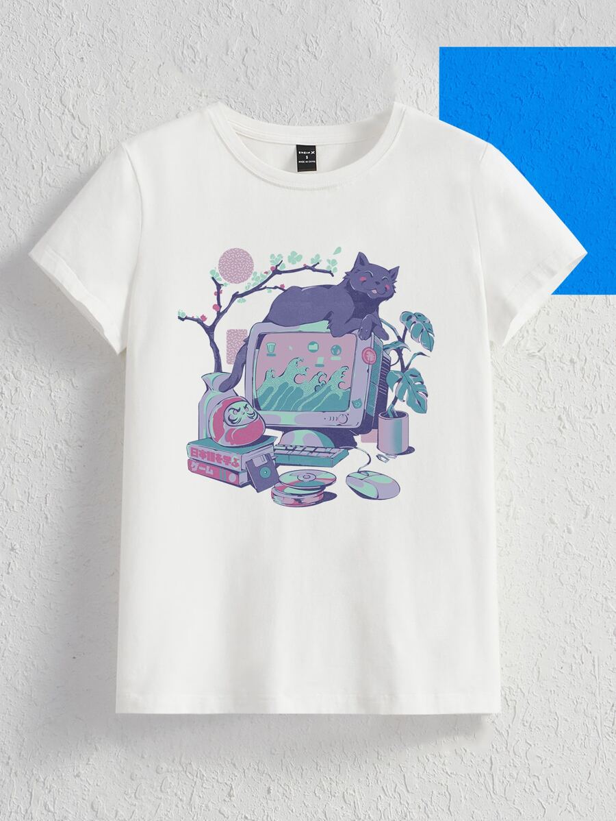 Ilustrata Artist Cartoon Graphic Tee, For Summer, Holiday, Thanksgiving, Vacation - White - View 1