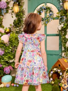 SHEIN 小女童印花荷葉邊娃娃裙 - 彩色 - 查看 2